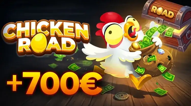 Chicken Road game UK screenshot with chicken crossing road